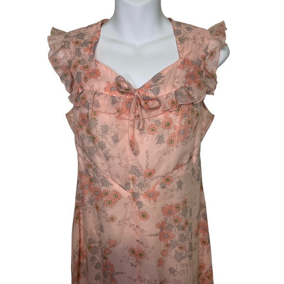 TERRI PETITES CALIFORNIA VINTAGE 1970'S PINK FLORAL ROMANTIC MAXI DRESS BOHO JP9 - Picture 3 of 9